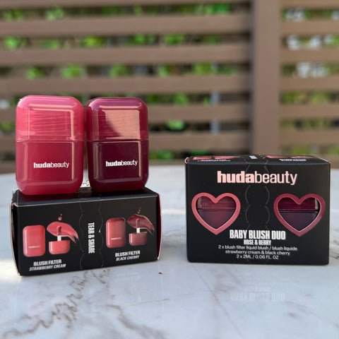 Huda Beauty Mini Baby Blush Duo Set - Strawberry Cream and Black Cherry