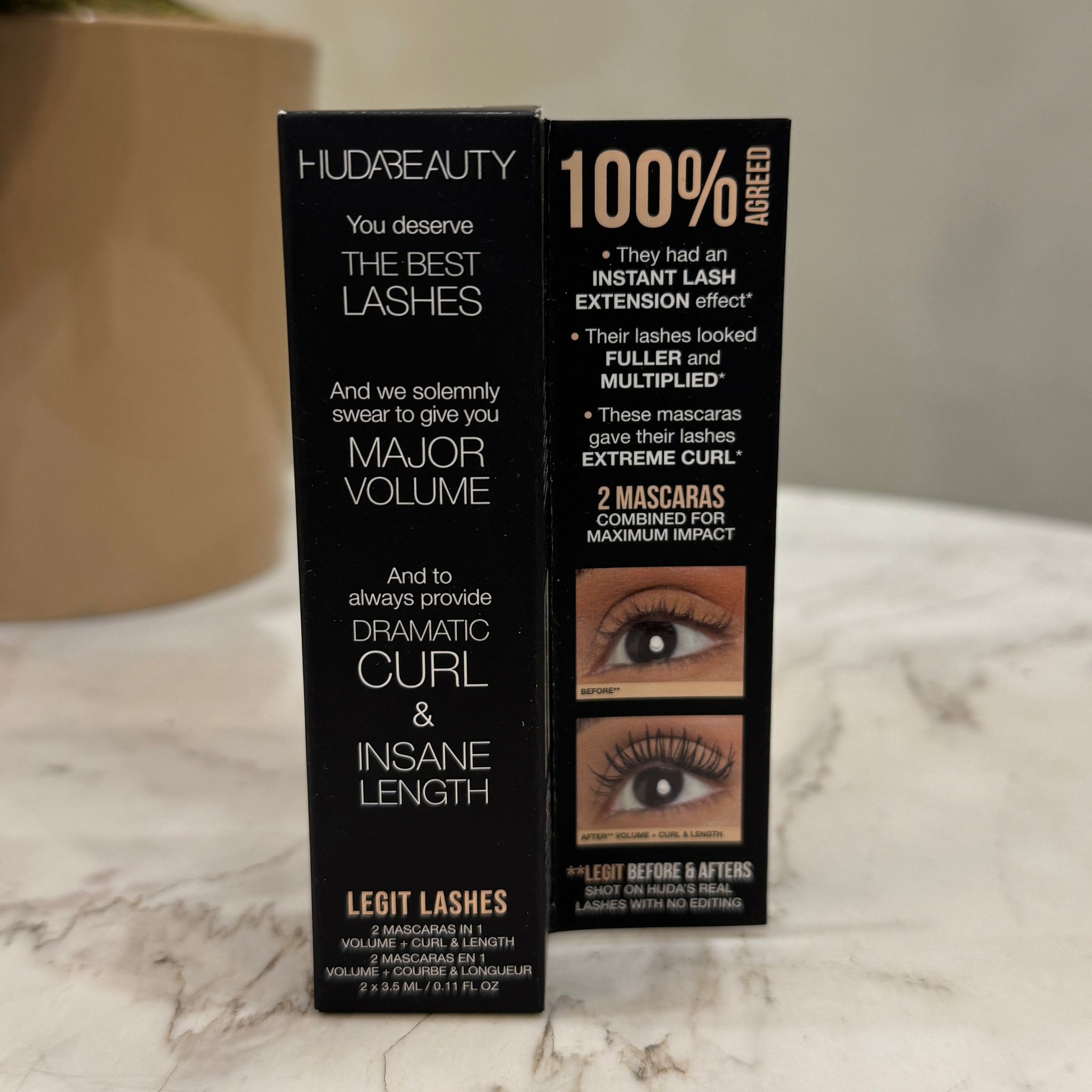 Huda Beauty LEGIT LASHES Double-Ended Volumizing and Lengthening Mascara Mini