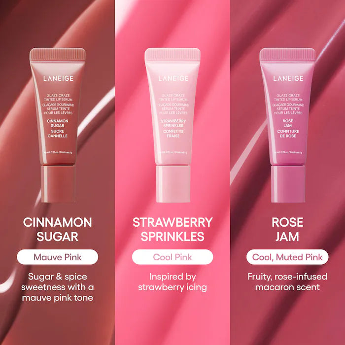 LANEIGE Glassy Lip Minis 3 Pc. Glaze Craze Tinted Peptide Lip Serum Gift Set