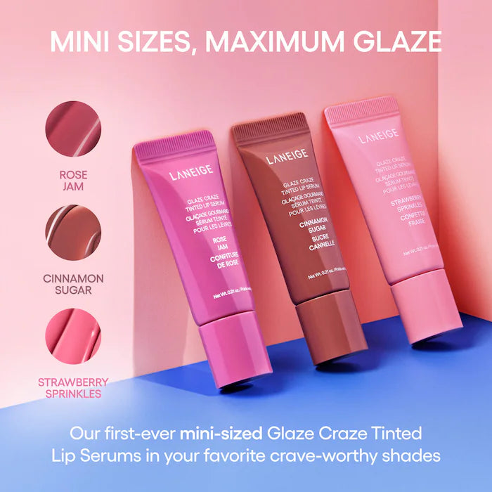 LANEIGE Glassy Lip Minis 3 Pc. Glaze Craze Tinted Peptide Lip Serum Gift Set